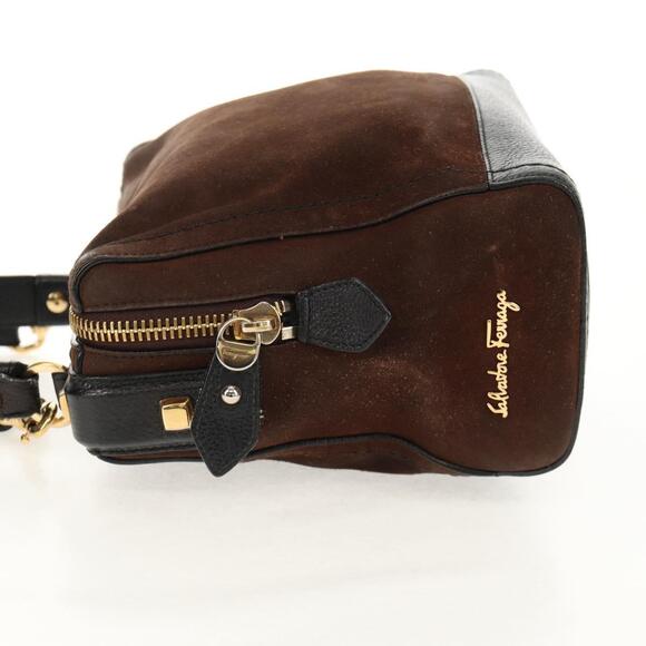 Salvatore Ferragamo Hand Bag Suede Leather 2way Brown Gold Auth gh1486 - Picture 3 of 16